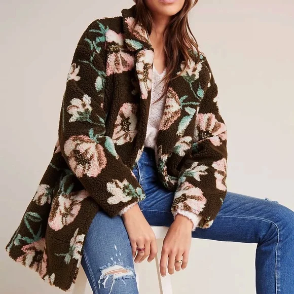 NWT Anthropologie Olivia Floral Teddy Coat Size S Small